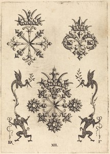 Three Brooches with Winged Snakes at Left  and Right and Winged Griffins at Bottom