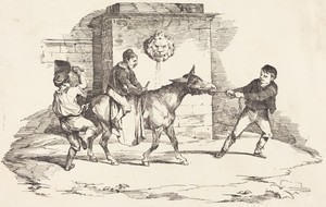 Three Children Playing with a Donkey (Trois enfants jouant avec un ane)