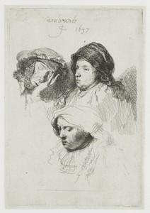 Three heads of women: one asleep