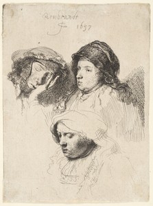 Three Heads of Women, One Asleep
