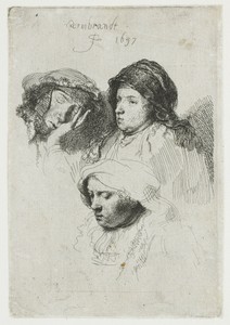Three heads of women: one asleep