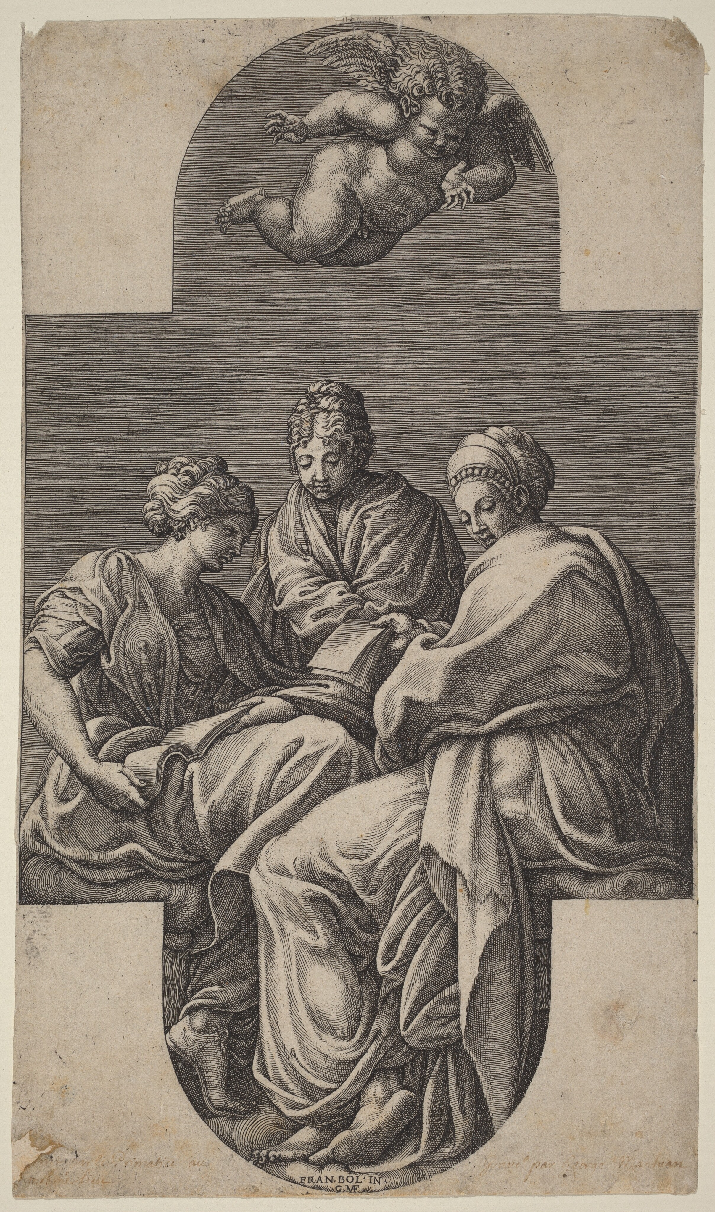 Three Muses and a Gesturing Putto by Giorgio Ghisi