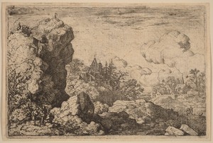 Three Travelers at the Foot of a High Rock