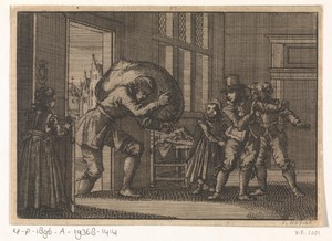 Tijdens het beleg van La Rochelle krijgt de weduwe van Prosui door een onbekende een zak graan gebracht, 1628