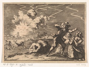 Tijdens hevig onweer vliegt de kruittoren van Rheinberg in de lucht, 1636