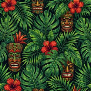 Tiki Faces Jungle Pattern