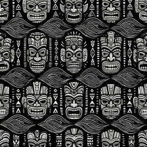 Tiki Mask Pattern Black White