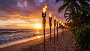 Tiki Torch Beach Sunset