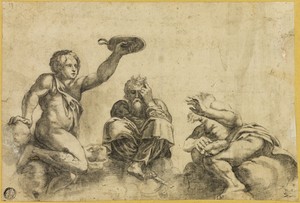 Time Seated on Clouds, Flanked by Two Other Angels