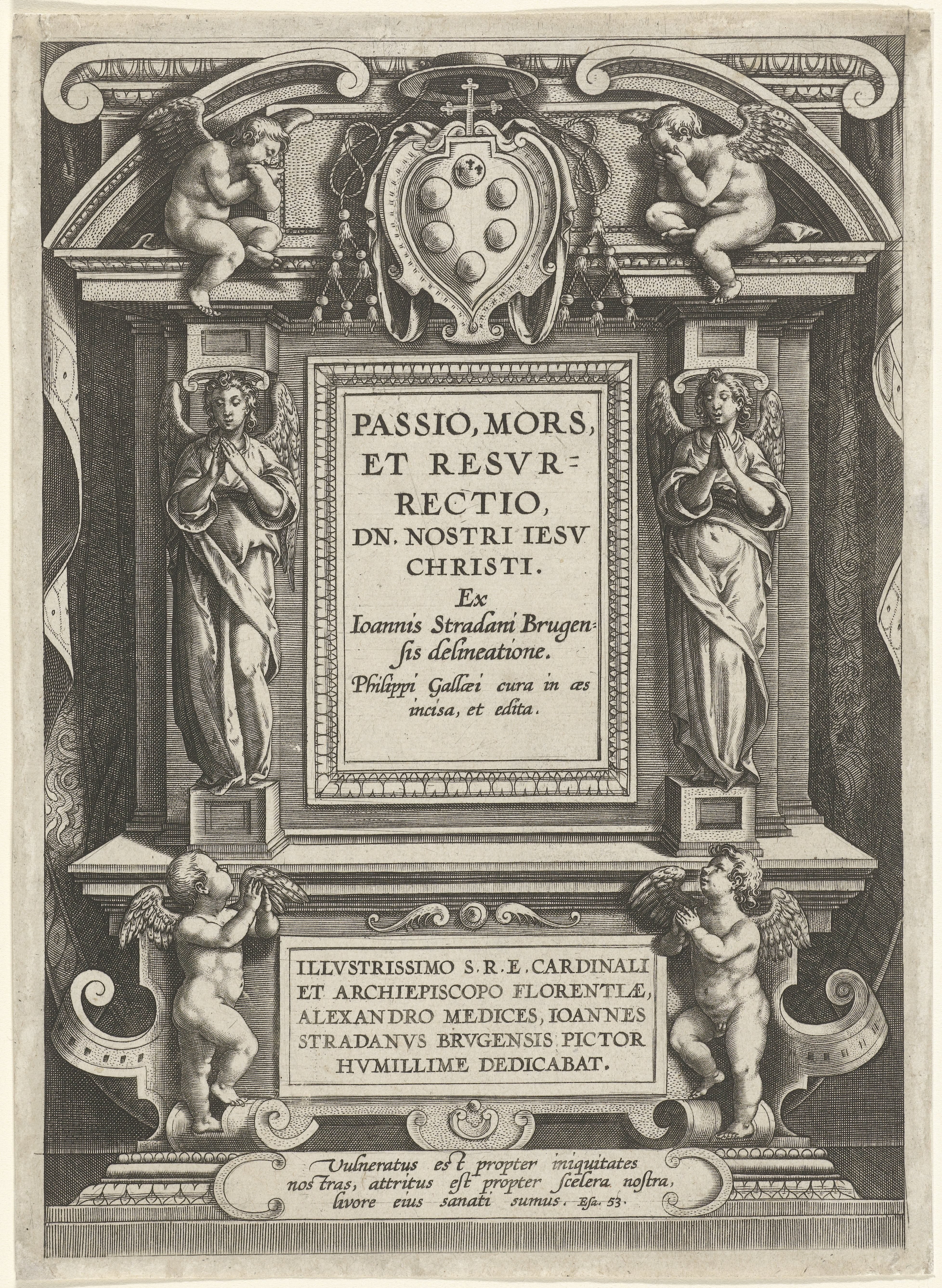 Titelblad van een serie over de passie, dood en wederopstanding van Christus by Jan Collaert (II)