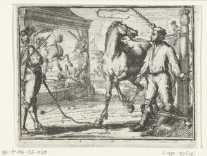 Titelblad voor het pamflet: De Napelsche Hengst, Visscher en Pikeur, 1701