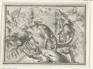 Titelblad voor het pamflet: Ptolomeus, Copernicus, en Merkuur op de Parnas over de Zon en de Waereld, 1701