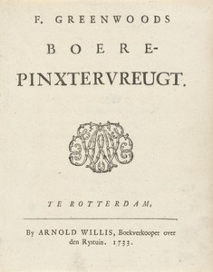 Titelpagina voor Frans Greenwood, Boerepinxtervreugt, 1733