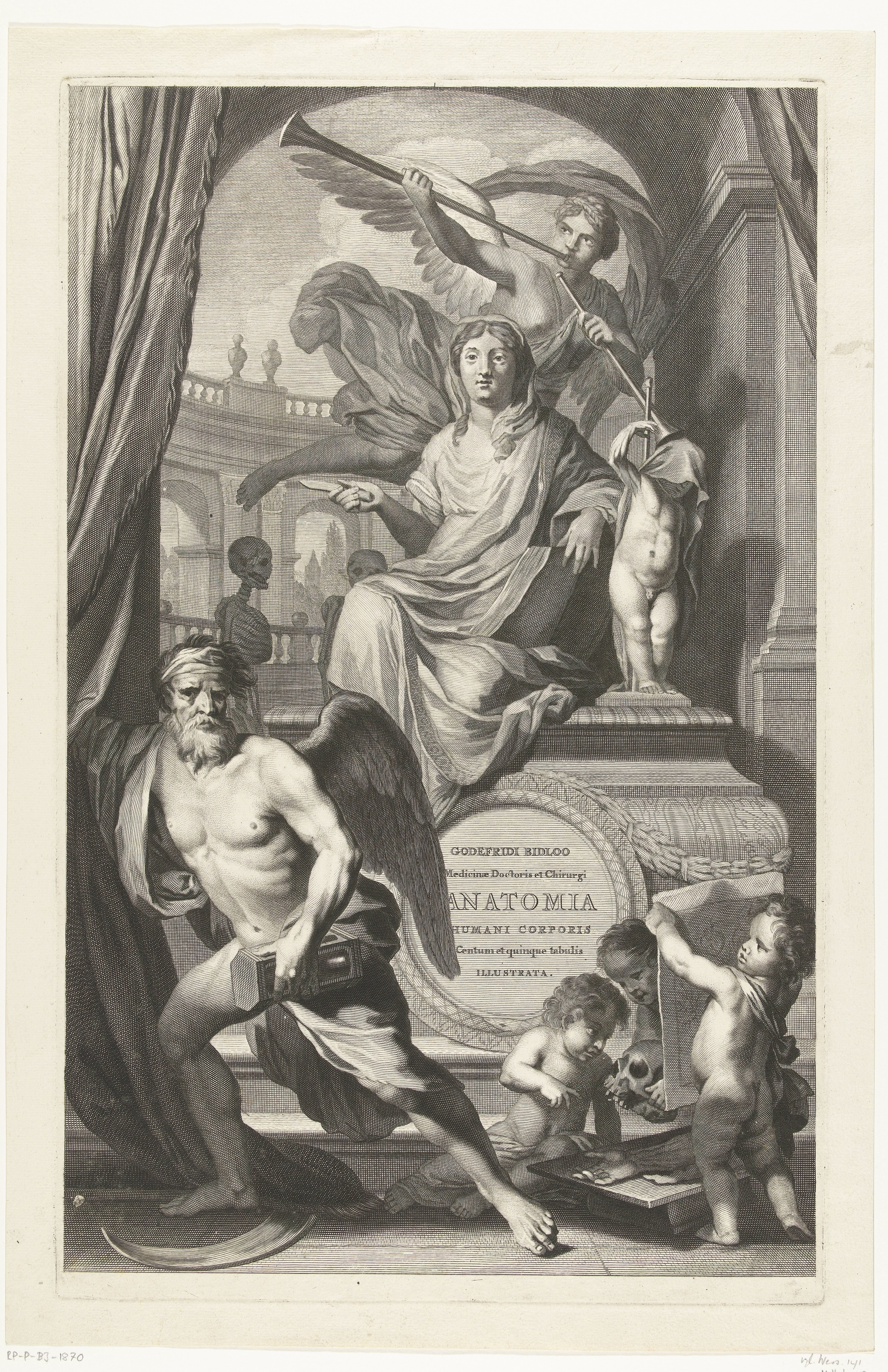 Titelpagina voor G. Bidloo, Anatomia hvmani corporis. Amsterdam, 1685 by Abraham Bloteling