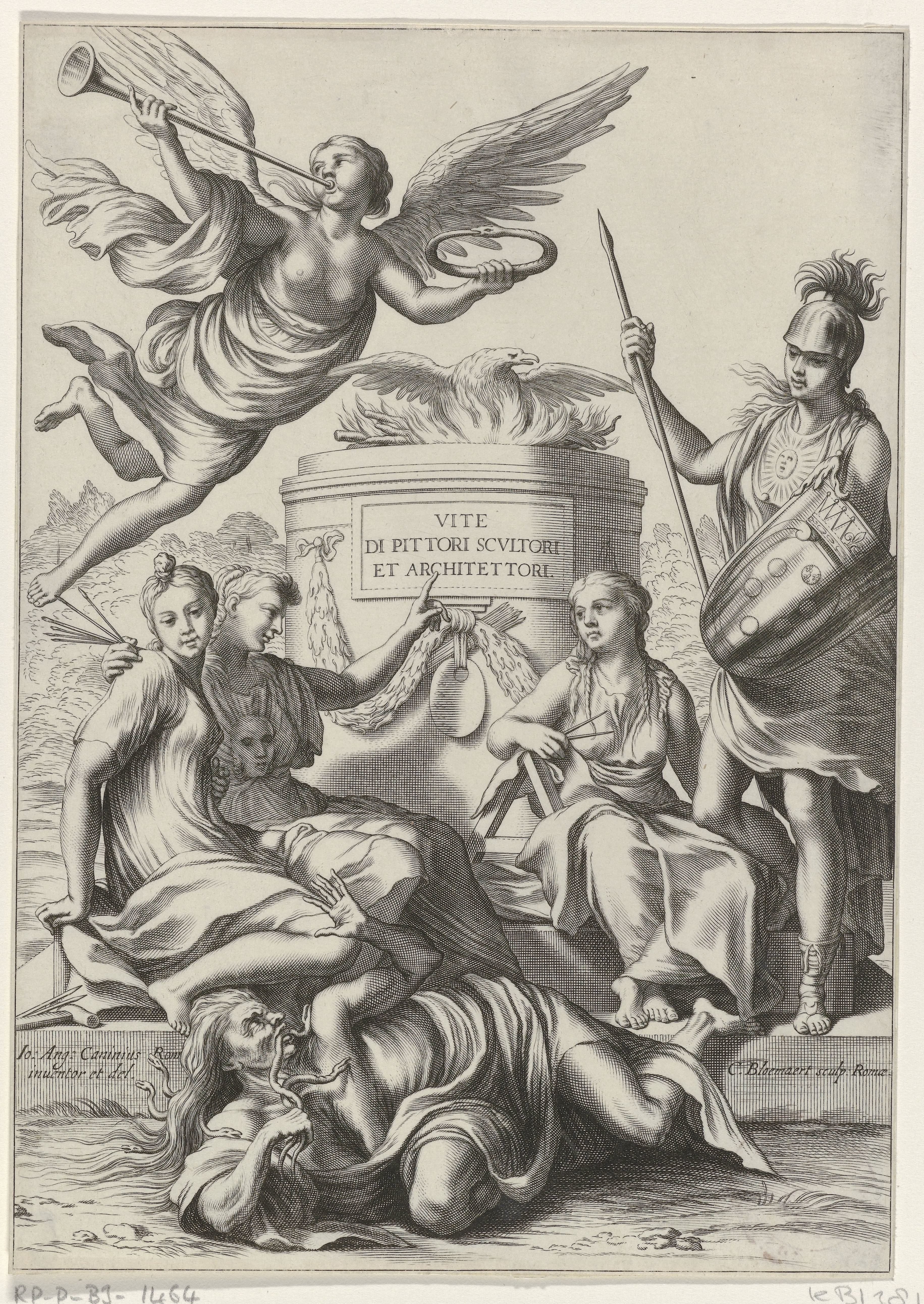 Titelpagina voor Giovanni Battista, Le vite de' pittori, scvltori et architetti, Rome, 1642 by Cornelis Bloemaert (II)