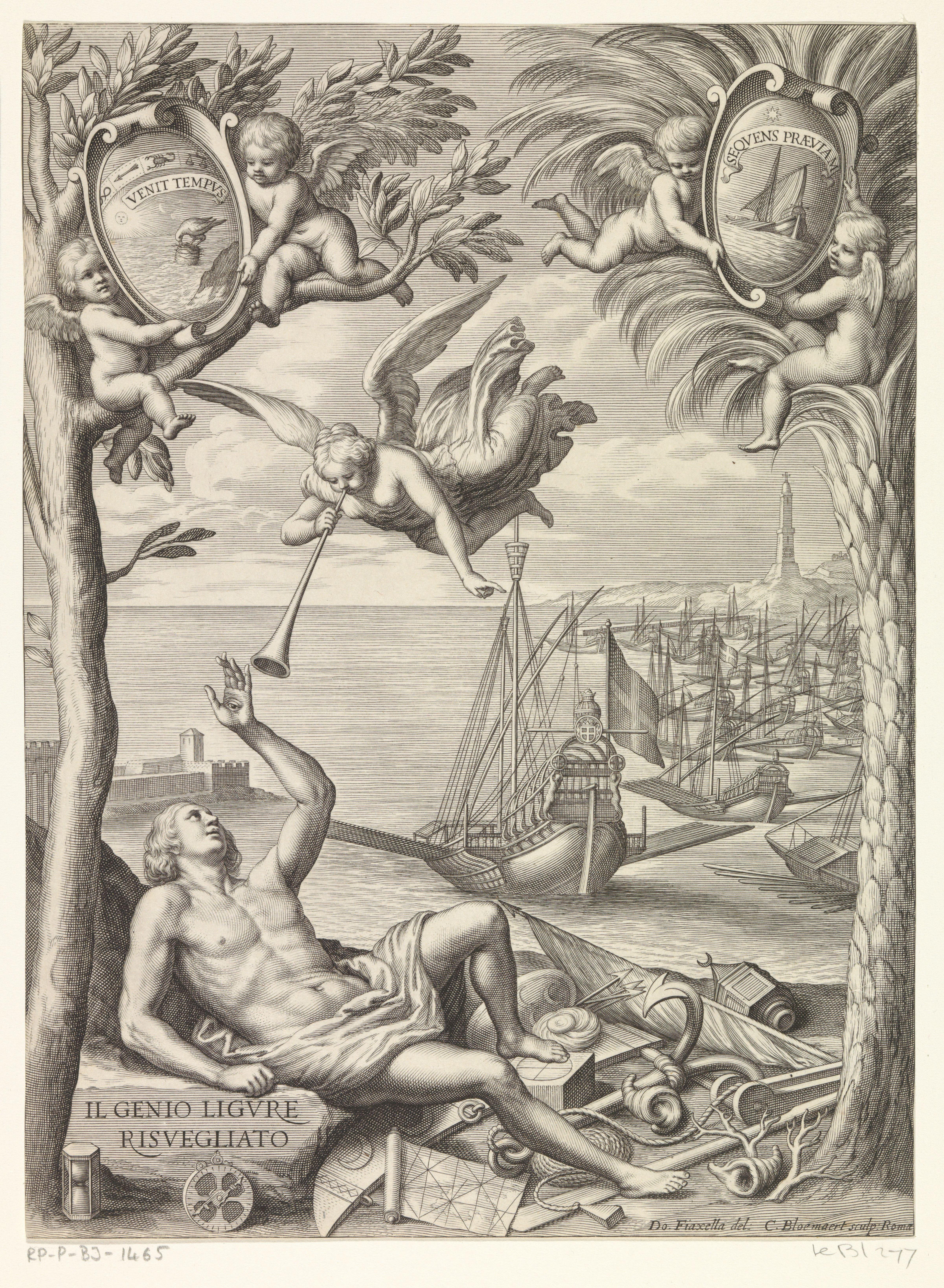 Titelpagina voor Giovanni Bernardo Veneroso, Il genio ligure risvegliato, Genova, 1650 by Cornelis Bloemaert (II)
