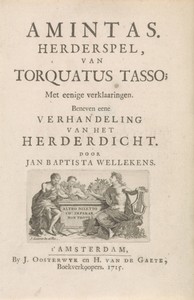Titelpagina voor: Jan Baptista Wellekens, "Amintas, Herdersspel van Torquatus Tasso", 1715