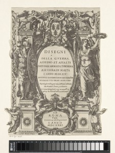 Titelprent met allegorische figuren, putti, en het wapen van paus Urbanus VIII