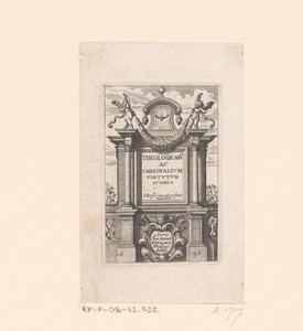 Titelprent met architecturale omlijsting en putti met een guirlande