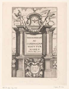 Titelprent met architecturale omlijsting en putti met een guirlande