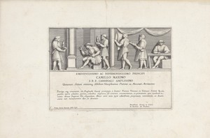 Titelprent met de assistenten van Rafaël die de Loggia in het Vaticaan decoreren