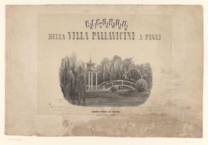 Titelprent met een gezicht op de tuin bij Villa Pallavicini te Genua