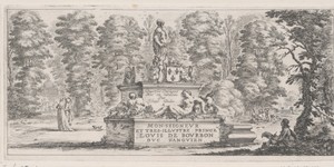 Titelprent met een grafmonument in een landschap