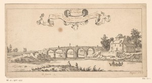 Titelprent met een landschap met brug