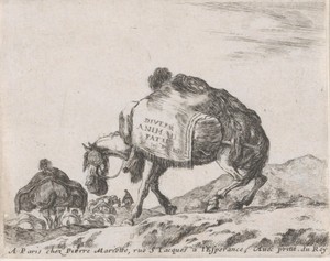 Titelprent met een zwaar bepakt muildier