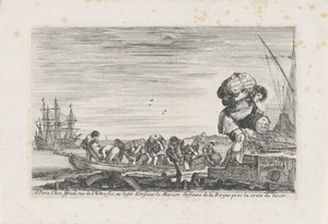 Titelprent met havenarbeiders die een boot uitladen