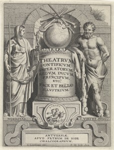 Titelprent met Hercules en personificatie van Geschiedenis