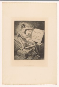 Titelprent met man op stenen monument
