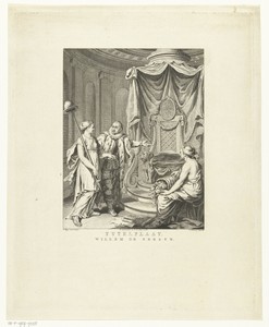 Titelprent met prins Willem I van Oranje die de Hollandse Maagd naar een troon leidt