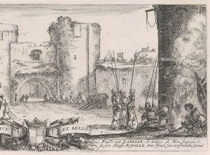 Titelprent met soldaten bij een fort in een landschap