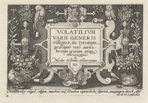 Titelprent met titel in cartouche met ornamenten en vogels