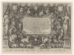 Titelprent van de serie In quibus omne genus venationis, aucupij, piscatusque