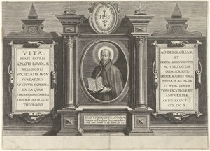 Titelprent van een serie over het leven van Ignatius van Loyola