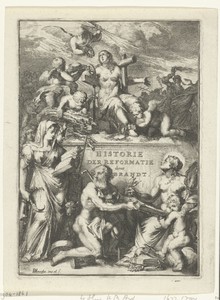 Titelprent voor deel 1 van 'Historie der Reformatie, en andre kerkelyke geschiedenissen, in en ontrent de Nederlanden' van Geeraert Brandt