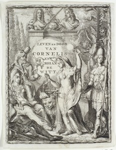Titelprent voor 'Leeven en Dood der doorlugtige heeren Gebroeders Cornelis de Witt (...) en Johan de Witt' van Emanuel van der Hoeven