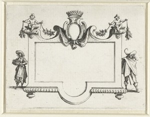 Titelprent voor prentserie 'Les Fantasies' / 'Dertien trio's: dames en heren uit de tijd van Lodewijk XIII'