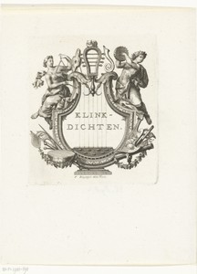 Titelvignet met omlijsting in de vorm van een lier waarin twee musicerende vrouwen en muziekinstrumenten zijn opgenomen