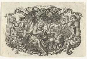 Titelvignet met Orpheus die met zijn lier wilde dieren lokt