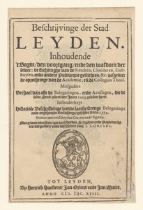 Titelvignet voor: Jan Jansz Orlers, Beschrĳvinge der stad Leyden, 1614