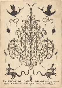 Title-Page: Brooch, Snail-like Animals  Above, Centaurs with Banners at Bottom