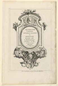 Title Page from "Second Licre Contenant Differens Desseins de Pendules Inventés par G. M. Oppenort Architecte du Roi et Gravés par Huquier"