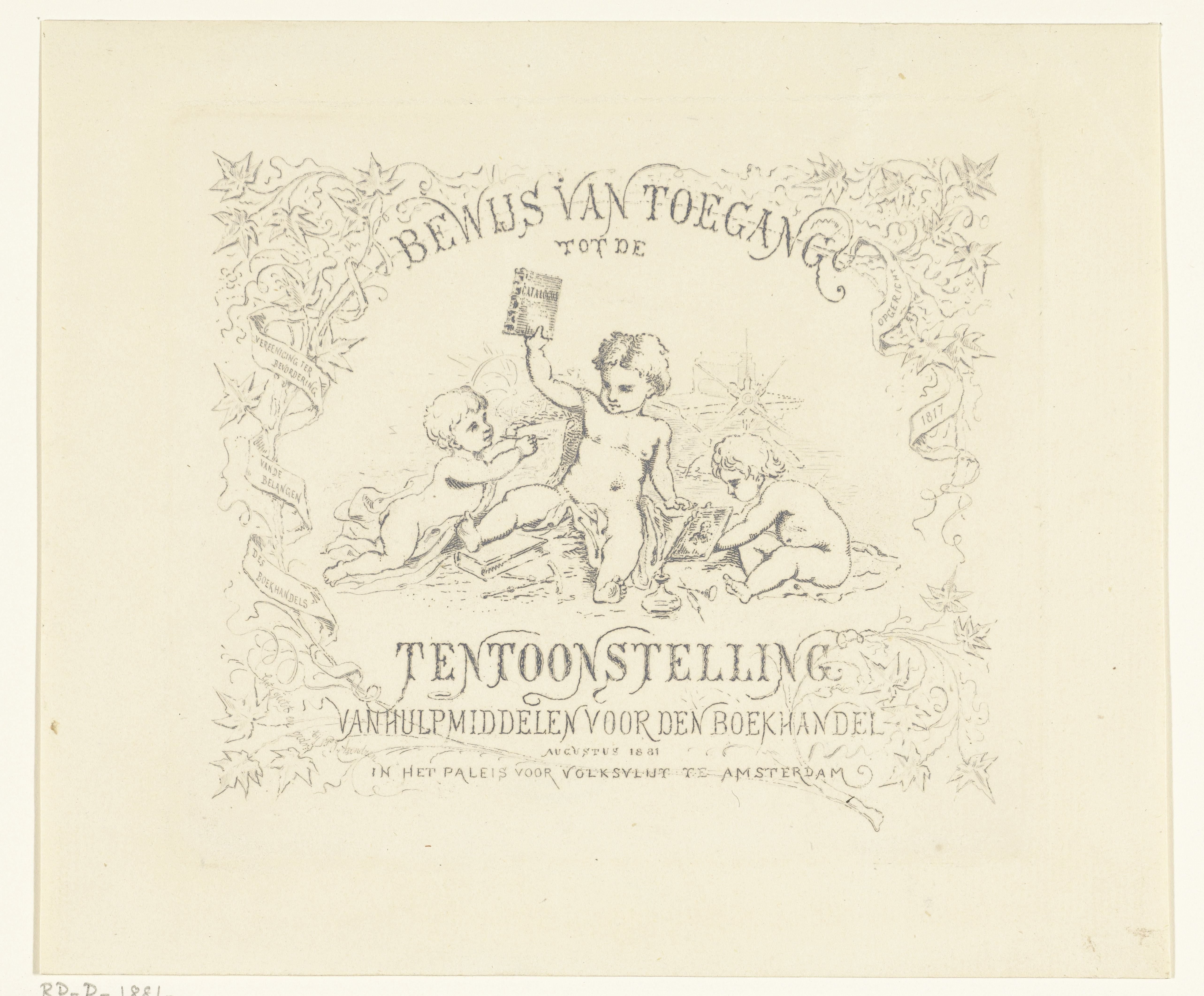 Toegangsbewijs voor de tentoonstelling van hulpmiddelen voor den boekhandel by Petrus Johannes Arendzen