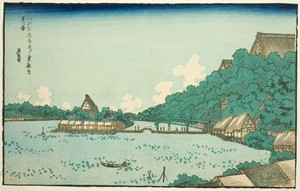 Toeizan Temple Seen from Shinobazu Benten Shrine in Edo (Edo Shinobazu Benten yori Toeizan o miru zu), from a series of famous places in Edo with frames of Western letters