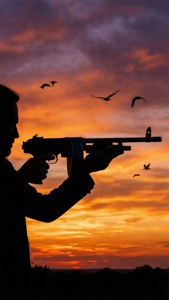 Tommy Gun Silhouette Sunset