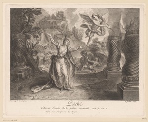 Toneelscène met Psyche en Amor