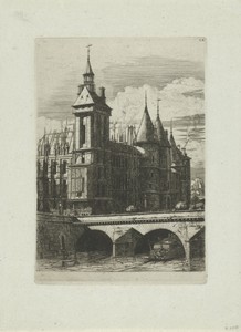Toren met uurwerk op hoek van Palais de Justice in Parijs